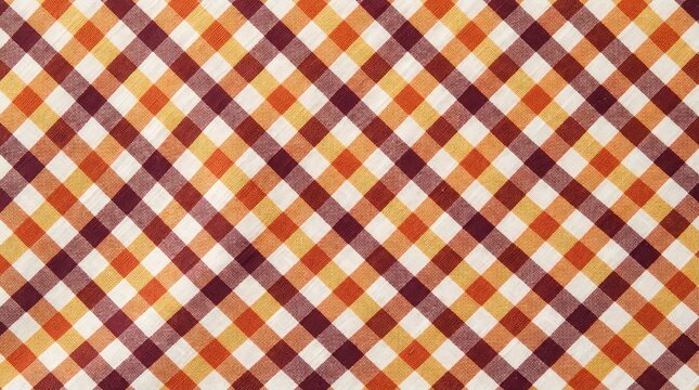 Close up of a colorful argyle pattern on a woven fabric texture