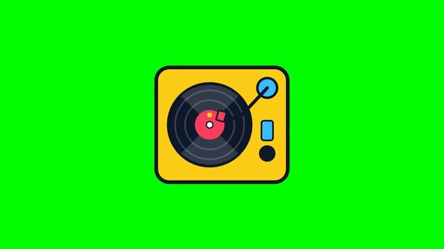 Multiple yellow vintage turntable icons on green background