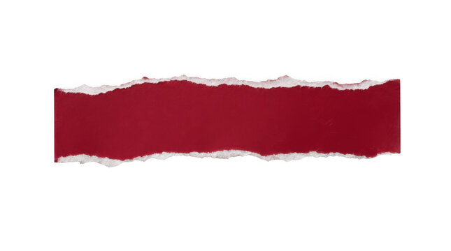 Red torn paper strip on white isolated on transparent background