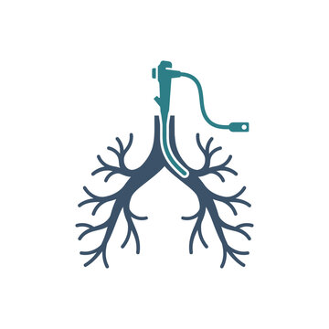 Medical Bronchoscopy Procedure Icon with Lungs and Endoscopic Device
