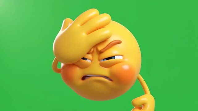 Yellow 3d facepalm emoji showing frustration on green screen background