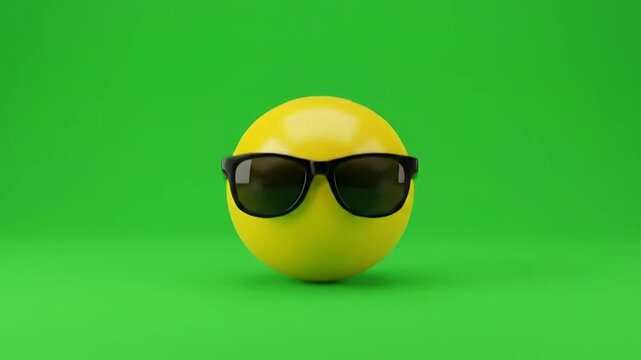 Yellow ball with sunglasses bouncing on green screen