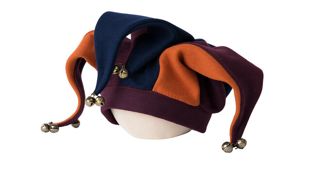 Isolated jester hat with bells, a colorful fool's cap for carnival or costume party