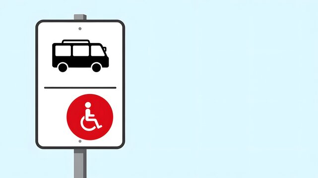 Road sign indicating a shuttle bus stop with wheelchair accessibility for disabled passengers.