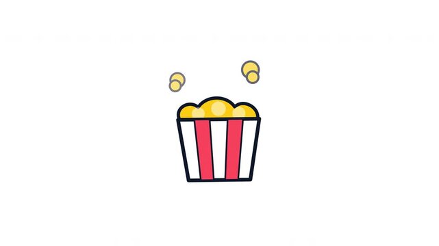 Popcorn popping in red striped buckets on white background