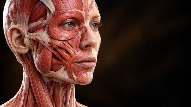 Human Facial Muscles 3D Render, Anatomy Medical Concept