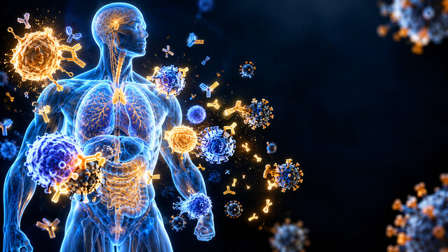 Human Immune System 3D Render, Immunology Anatomy Concept