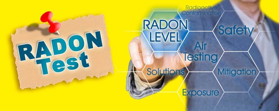 The danger of natural radon gas - Radon testing concept with business manager pointing to icons against a digital display