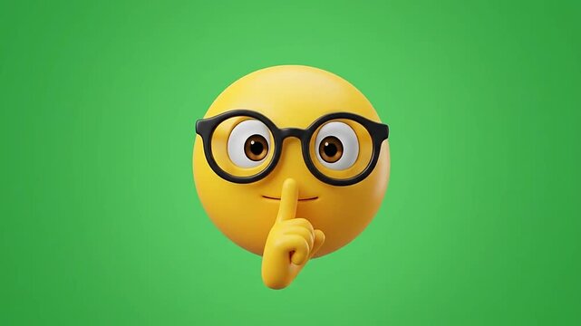 Yellow shushing face emojis with glasses on green background