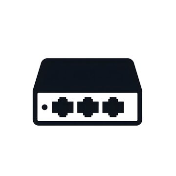 Minimalist black and white icon of a network switch or router device.