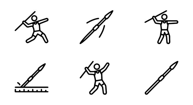 Minimalist javelin throw icons vector set, athletic sports symbols for graphic design