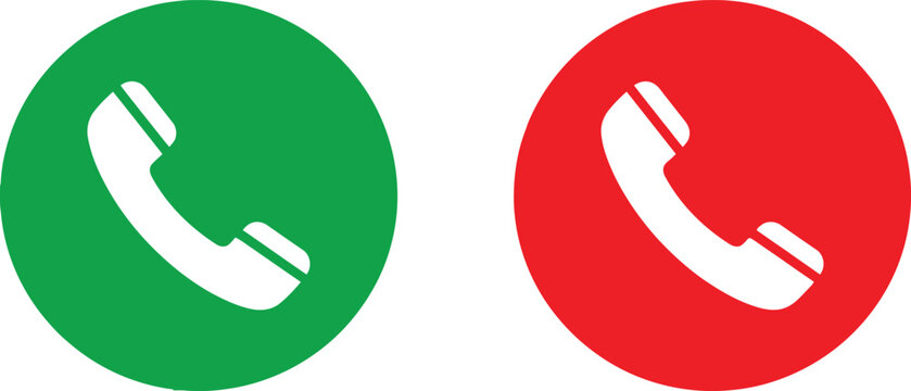 Green accept and red decline phone call buttons isolated on a simple flat design style
