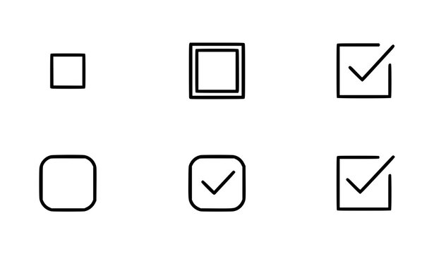 Set of 6 Minimal Thin-Line Checkbox UI Icons Blank and Checked Vector