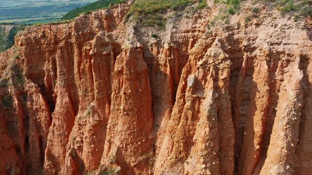 Stob pyramids rock formations close up aerial view sandstone hoodoos geological landmark Rila mountains valley nature tourism concept Stob Bulgaria horizontal video stock footage