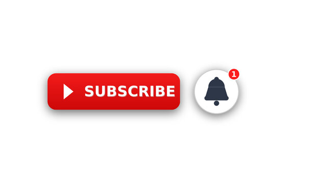 Red subscribe button with notification bell icon on transparent background