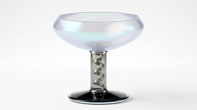 Elegant Iridescent Coupe Glass with Spiral Stem on White Background