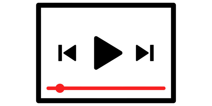 Video player control interface with play pause skip buttons and progress bar for media design.
