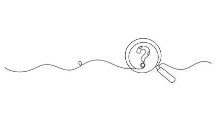 Obraz premium Continuous Line Drawing of Magnifying Glass with Question Mark Minimalist Illustration