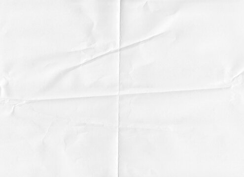 White Crumpled Paper Texture Cross Fold Crease Vertical Horizontal Intersection Four Quadrant Pattern for Letterhead Mockups, Brochure Fold Design and Print Display