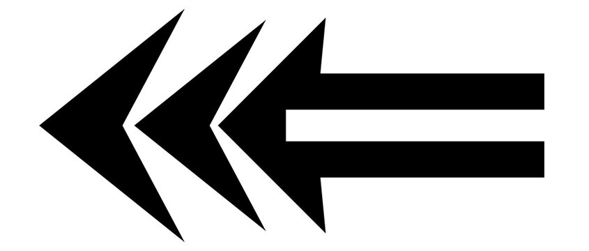 Triple arrow design pointing to the left on a white background with black arrow directional sign graphic arrow design element multiple arrows sharp arrow navigation arrow direction icon