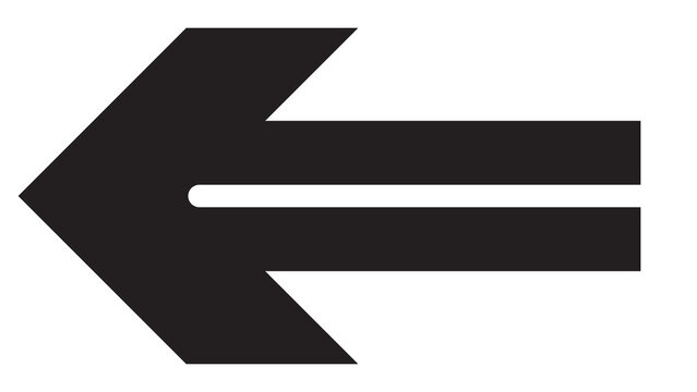 Black arrow pointing left icon illustration with direction navigation indicator pointing backward previous guidance abstract minimalist isolated background communication information