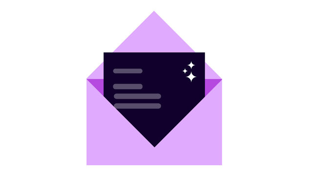 Open purple envelope with dark letter inside showing sparkling star icons mail message postal service envelope icon envelope illustration vector envelope mail graphic mail delivery