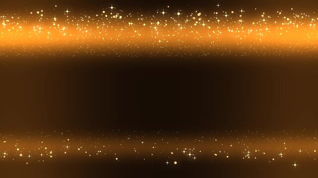Golden glitter particles background with glowing light trails, elegant amber sparks frame, luxury cinematic motion graphics for awards and celebration