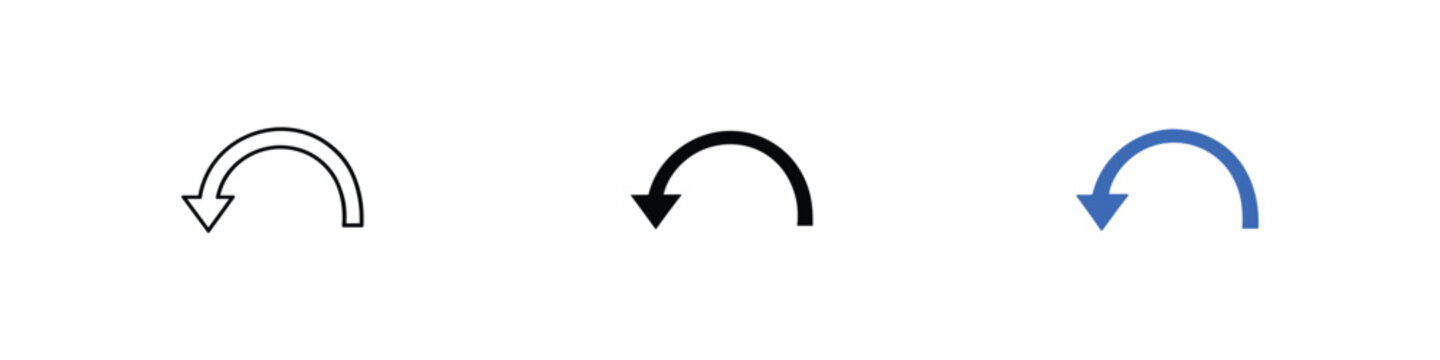 Semicircle Arrow Icon Set With Counterclockwise Return Symbols In Black Outline Solid Black And Blue Vector Design