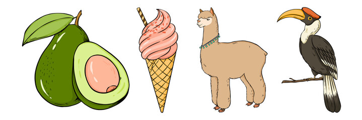 Png food and wildlife sticker set colorful clipart © Rawpixel.com