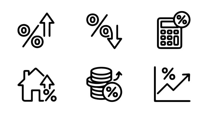 Minimalist interest rate vector icons, mortgage and finance symbols for business design