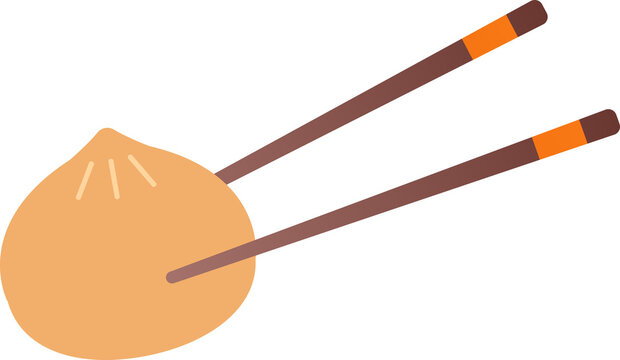 Chopsticks picking up round kimchi filled mandu for Korean street food concept, eating baozi, and flat vector icon.
