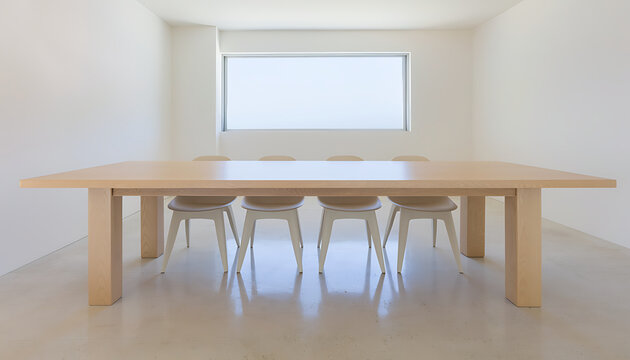 Wide View of Empty Minimal Meeting Table with Chairs in Bright Room
