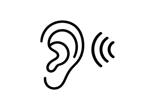 Ear Anatomy and Hearing Sound Waves Icon &ndash; Black Outline Vector
