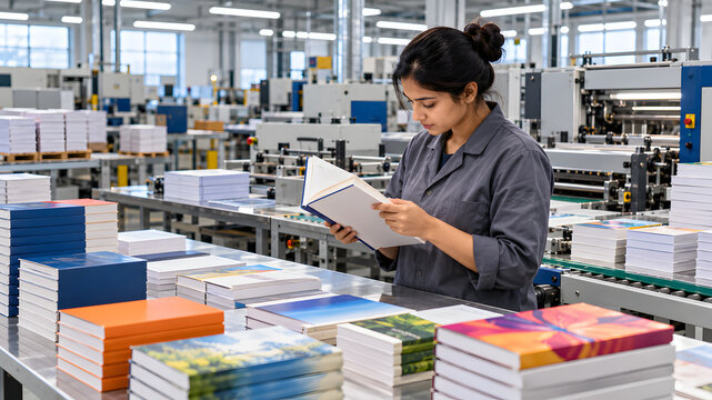 Ultra Realistic Automatic Paper Folding Machine Preparing Book Signatures Premium Printing Factory Photography