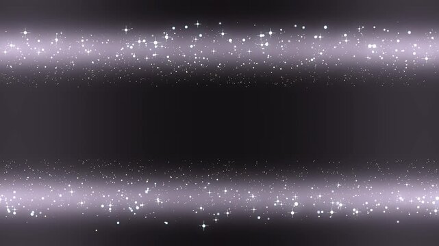 Silver glitter particles border on black background, shimmering metallic dust frame for luxury titles, elegant glowing light streaks with sparkles