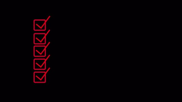 Animated checklist with check marks in square boxes on white background. Productivity and task completion. Motion graphics of tick mark concept with alpha channel