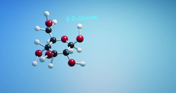 The interconversion between &alpha;- and &beta;-D-glucose occurs via the open-chain form. 3d render video. 
