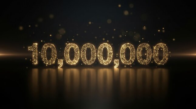 10, 000, 000 Number Made of Golden Glittering Particles.