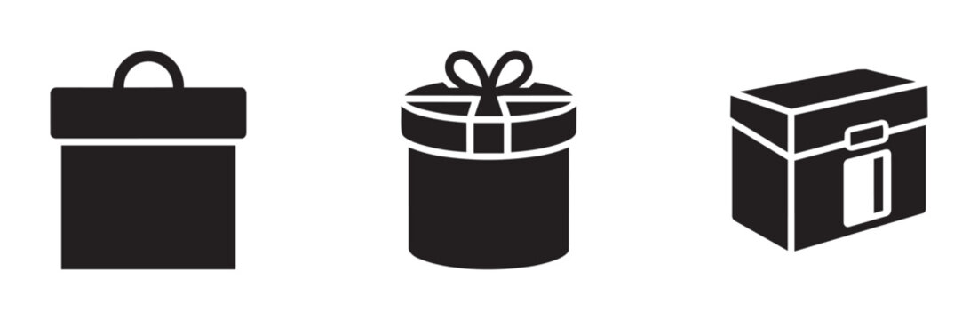 Gift boxes and shopping bag silhouettes set for celebration, holiday or retail