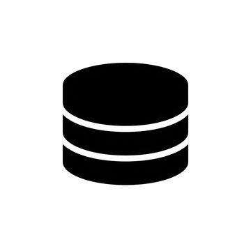 Black database server tower icon representing cloud data storage network system on transparent background.