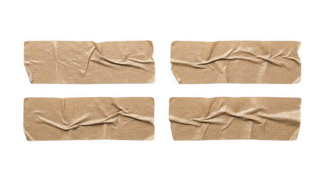 Four pieces of beige duct tape isolated on transparent background
