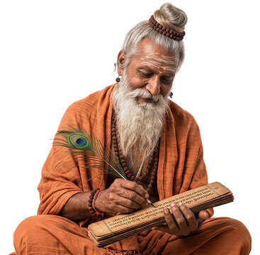Sadhu indian holy man on transparent background. Guru purnima festival poster or banner idea. spiritual master stock image. PNG