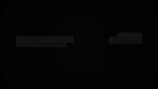 Minimalist dark interface overlay with faint charcoal gray digital UI boxes and a subtle central circle, concept for futuristic stealth HUD design, perfect for sci-fi gaming and video editing.