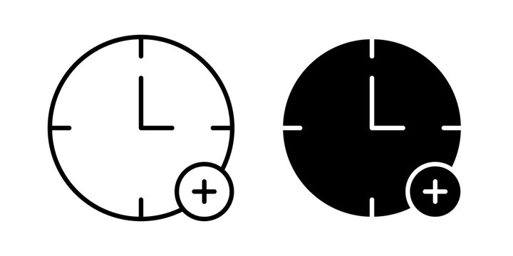 Extra hours icon flat outline in black