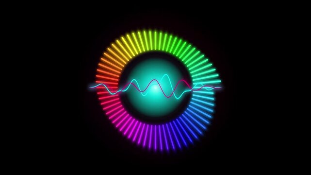 Abstract digital sound wave equalizer with colorful circular spectrum bars