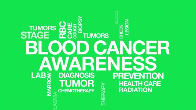 Blood cancer awareness concept Animated Tag Word Cloud kinetic typography, Text Design Animation typography seamless loop video motion graphics Intro Wordart arrangement green screen background bg bac