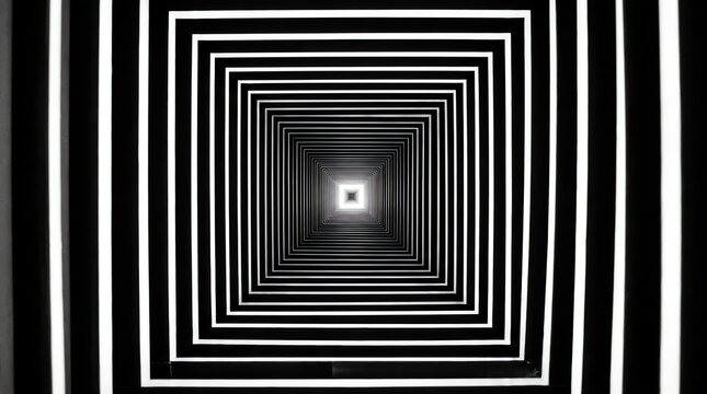 Abstract Background Featuring Infinite Concentric Square Neon Light Tunnel