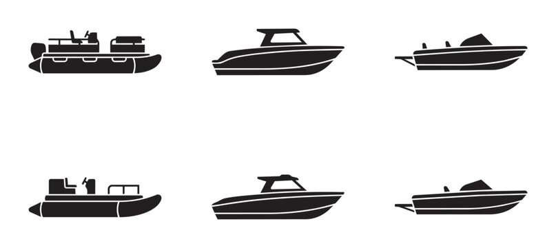 Boat silhouettes set with pontoon, speedboat and yacht