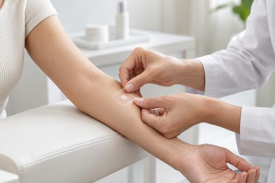 cosmetic patch test applied to an arm in a clinic