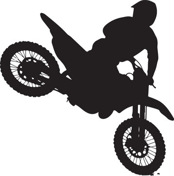 Motocross dirt bike rider silhouette jumping isolated on white